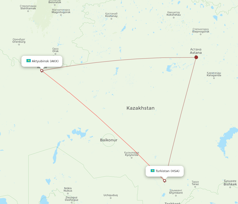 AKX to HSA flights and routes map