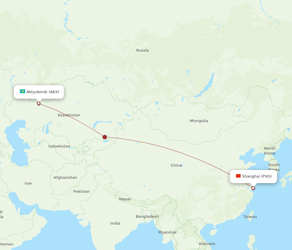 AKX-PVG flight routes