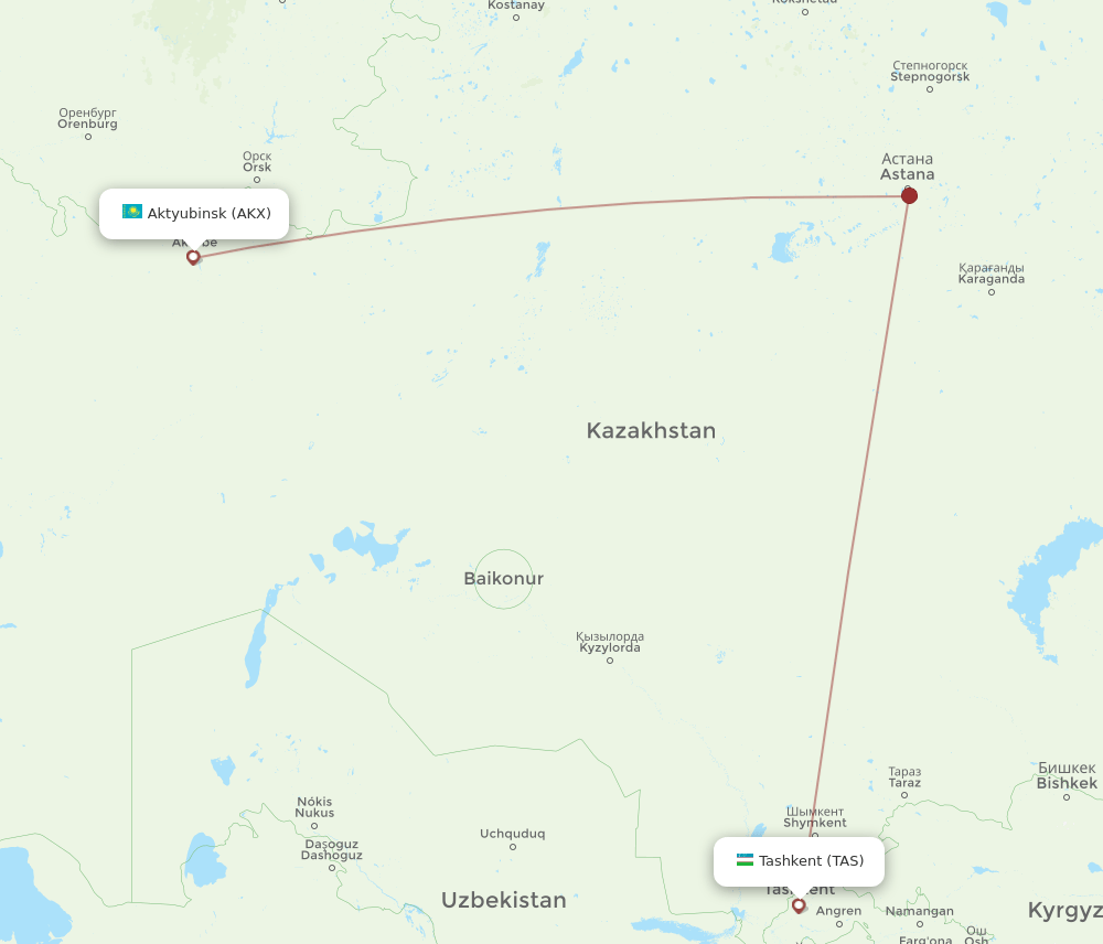 AKX-TAS flight routes