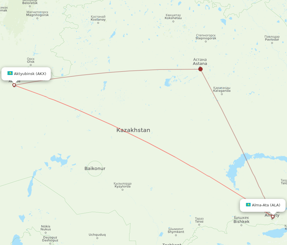 ALA to AKX flights and routes map