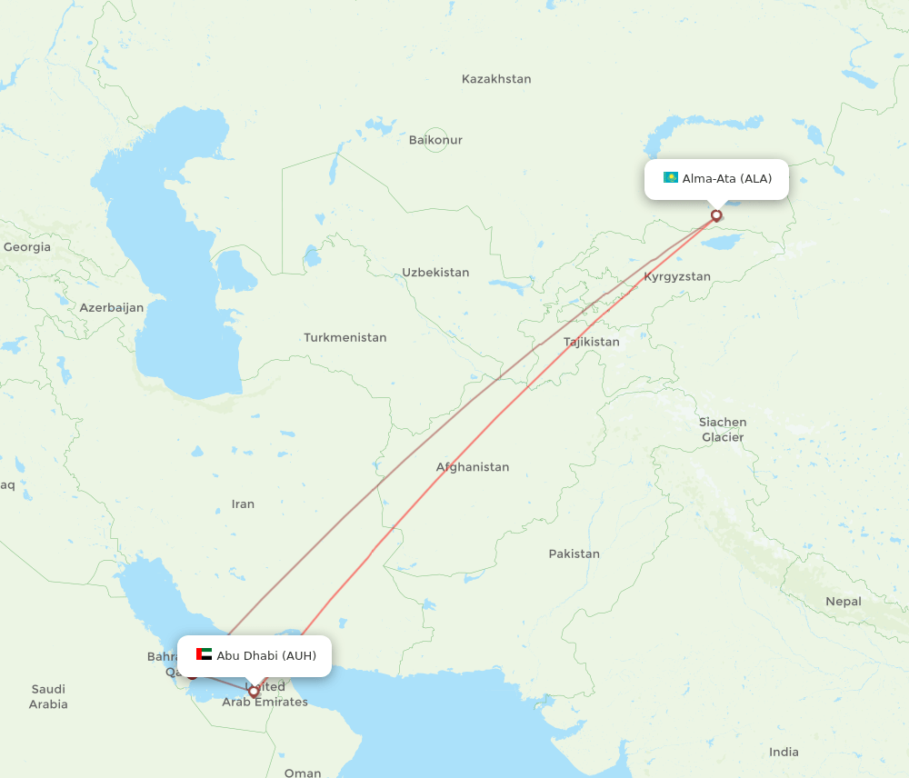 ALA to AUH flights and routes map