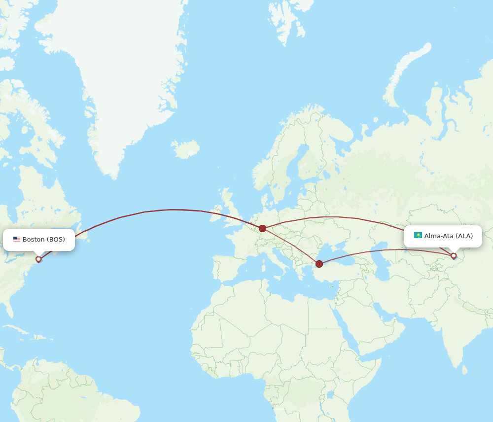 ALA-BOS flight routes