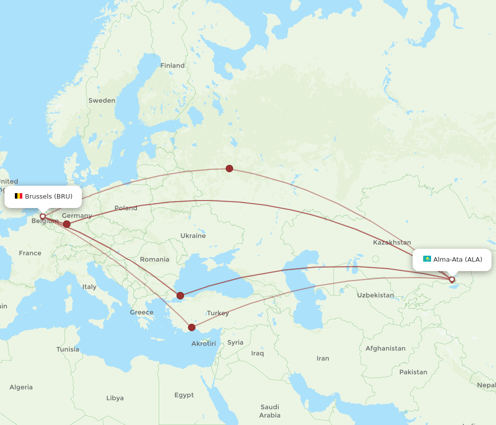 ALA to BRU flights and routes map