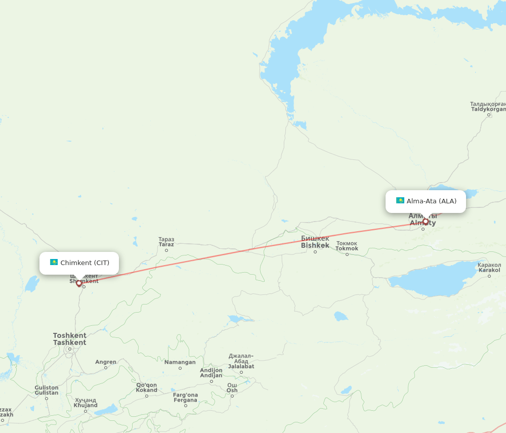Almaty - Shymkent route map and flight paths