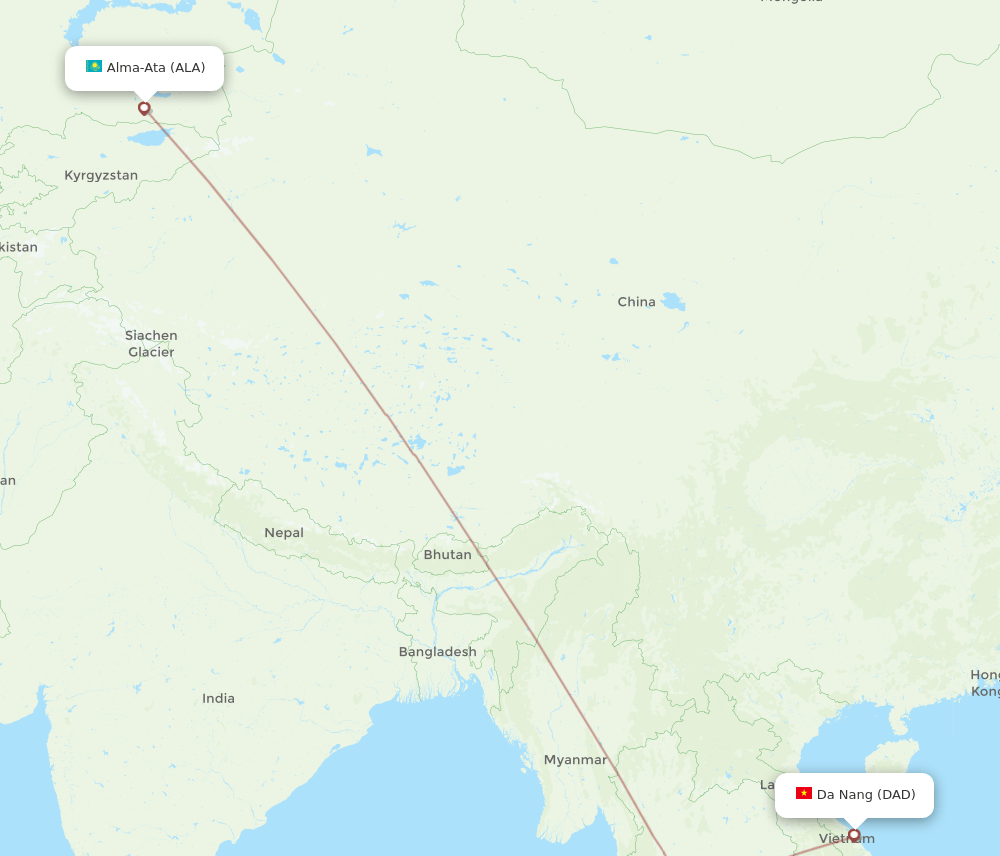 Da Nang - Almaty route map and flight paths