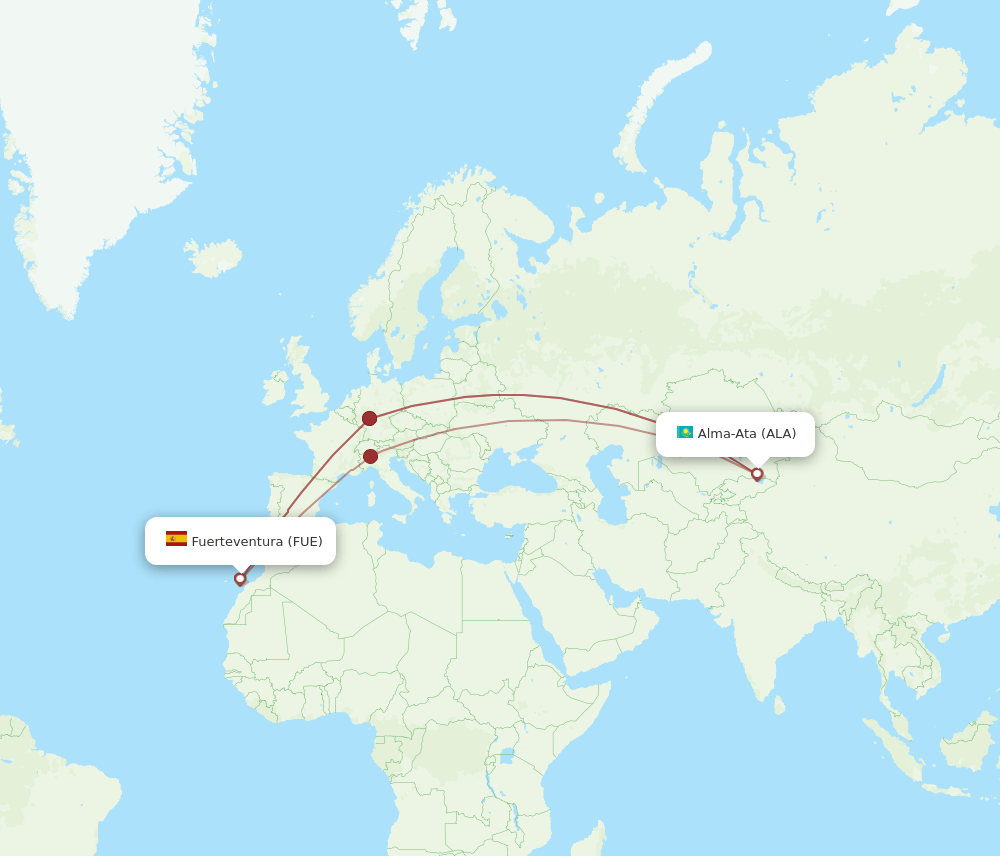 ALA to FUE flights and routes map