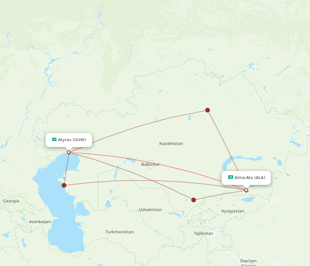 ALA to GUW flights and routes map