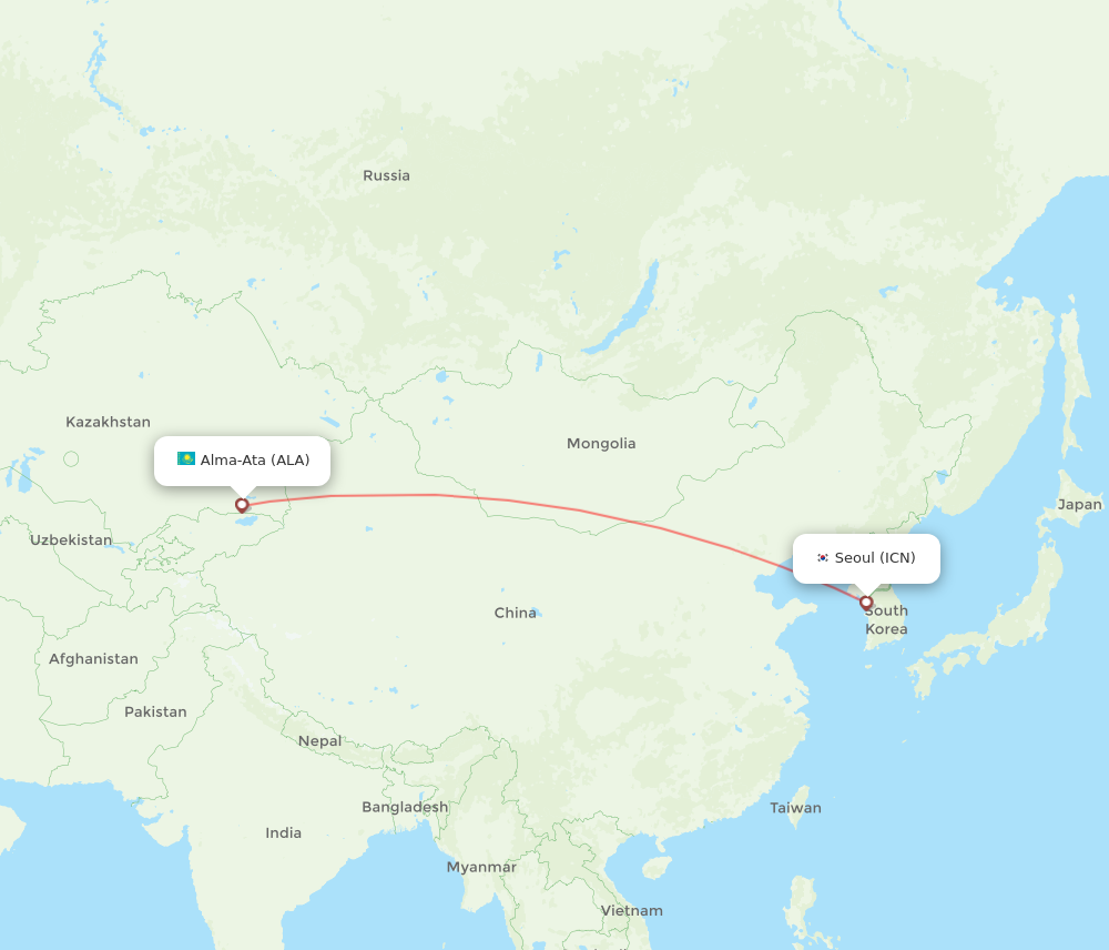 ALA to ICN flights and routes map