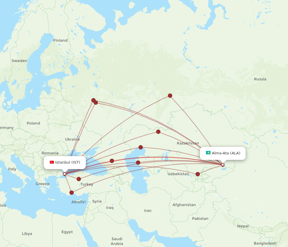 ALA to IST flights and routes map