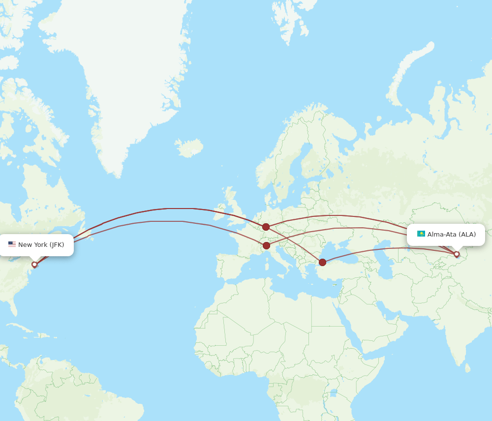ALA-JFK flight routes