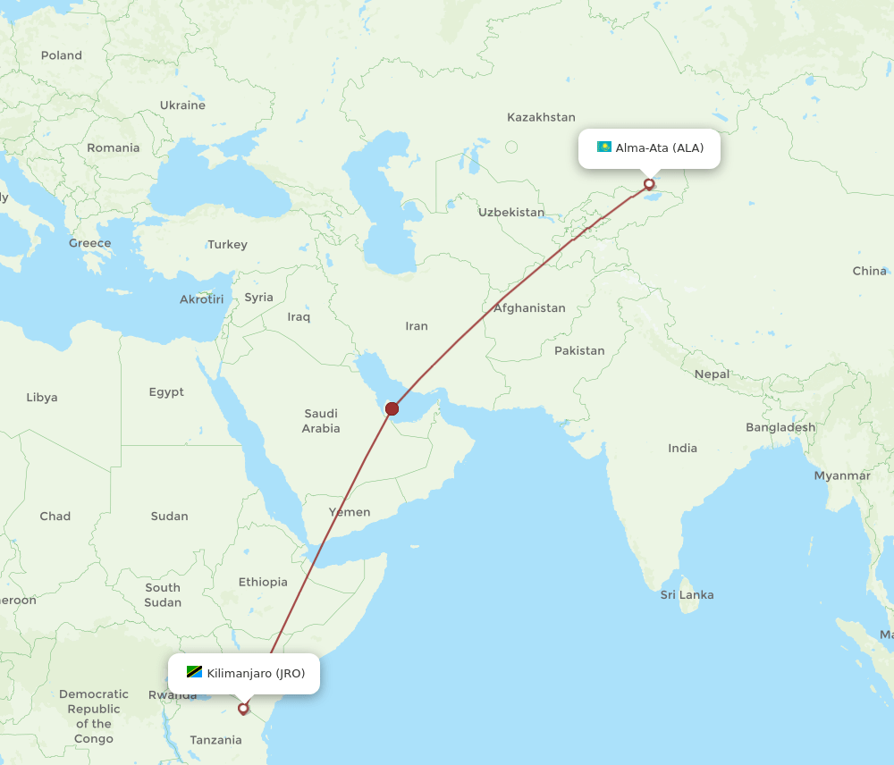 ALA to JRO flights and routes map