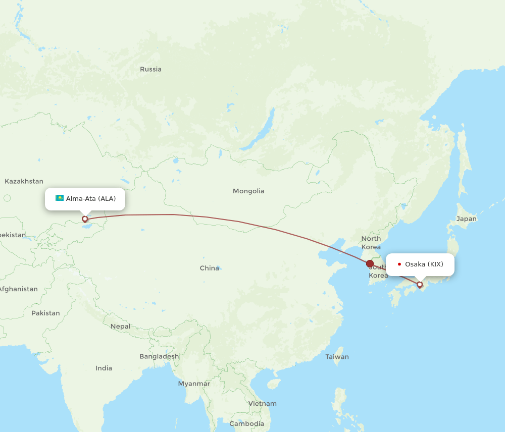 ALA to KIX flights and routes map