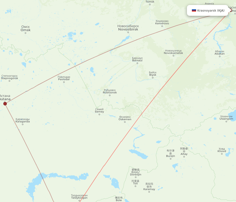 ALA to KJA flights and routes map