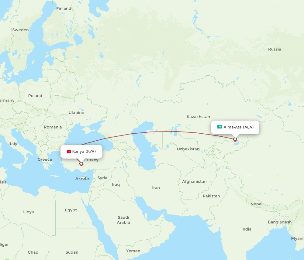 ALA to KYA flights and routes map