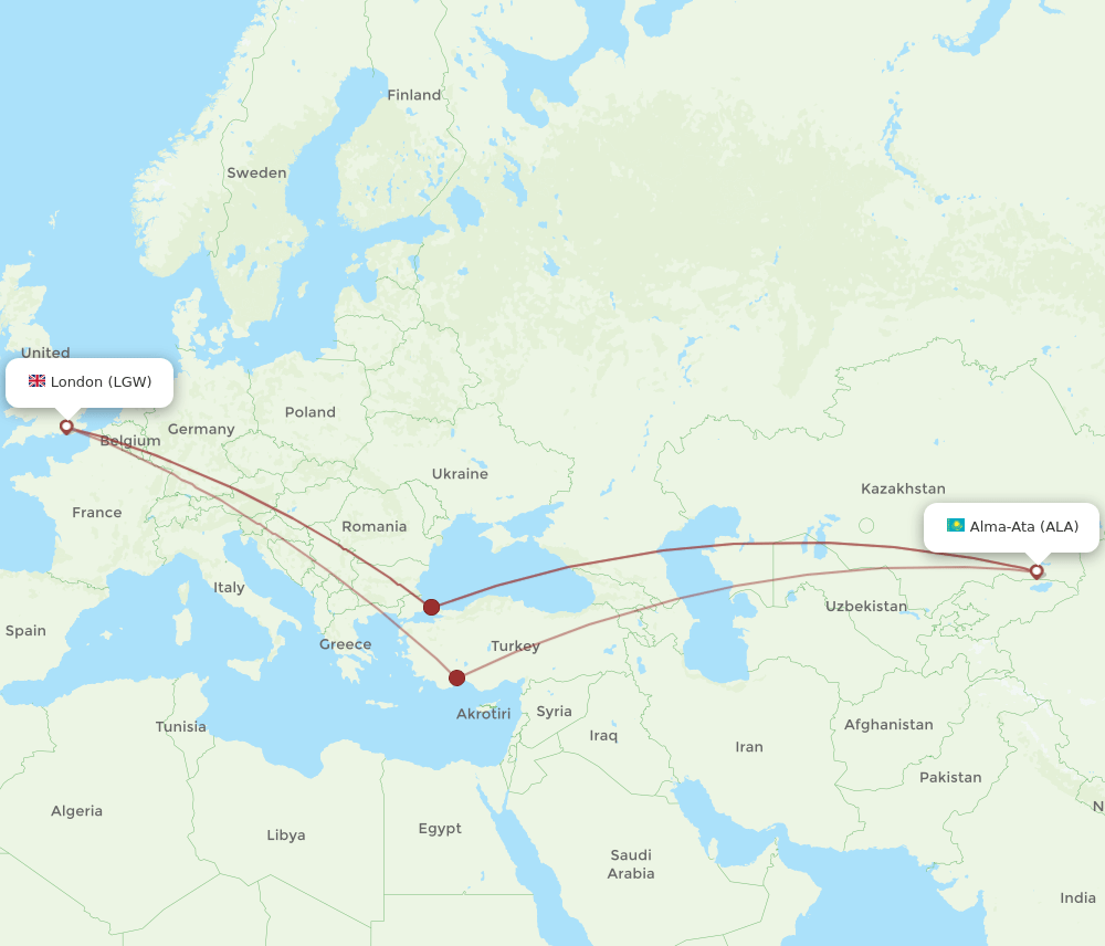 ALA-LGW flight routes