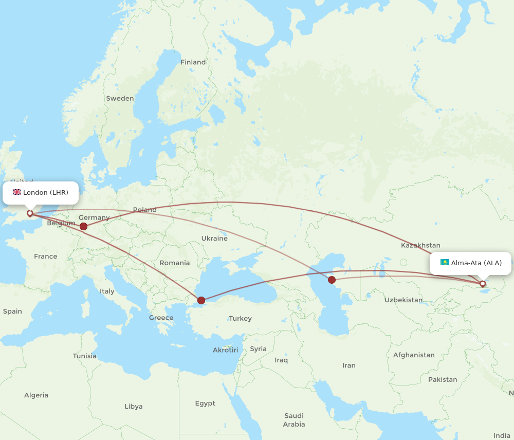 ALA-LHR flight routes
