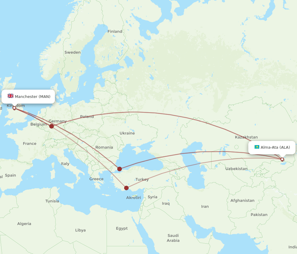 ALA-MAN flight routes