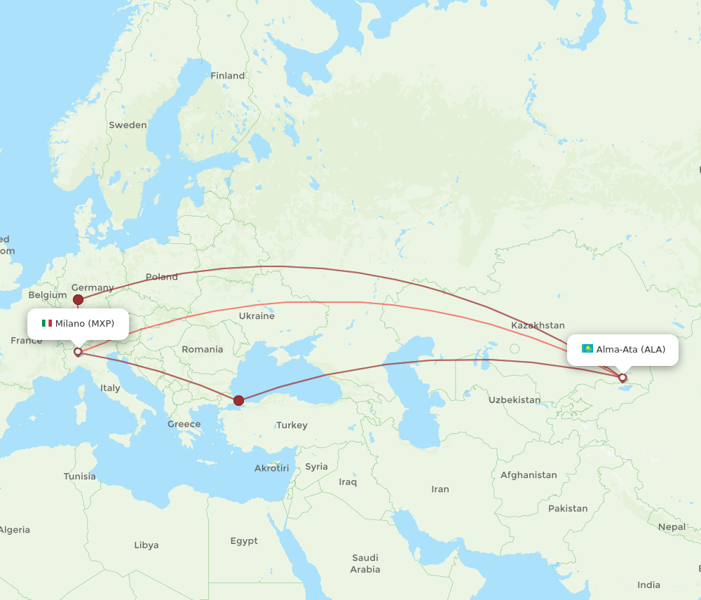 ALA to MXP flights and routes map