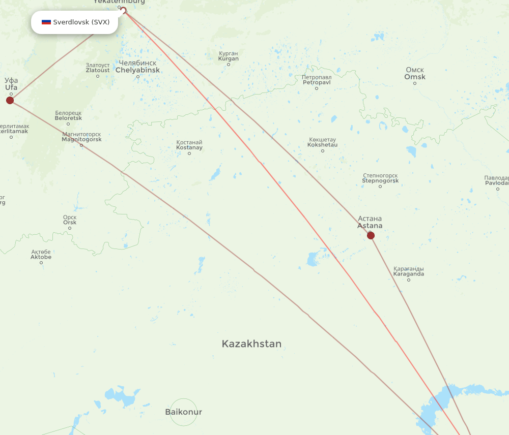 ALA to SVX flights and routes map