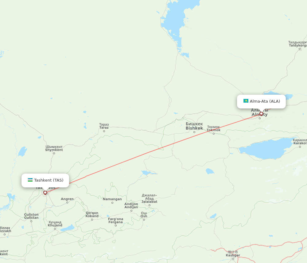 Almaty - Tashkent route map and flight paths