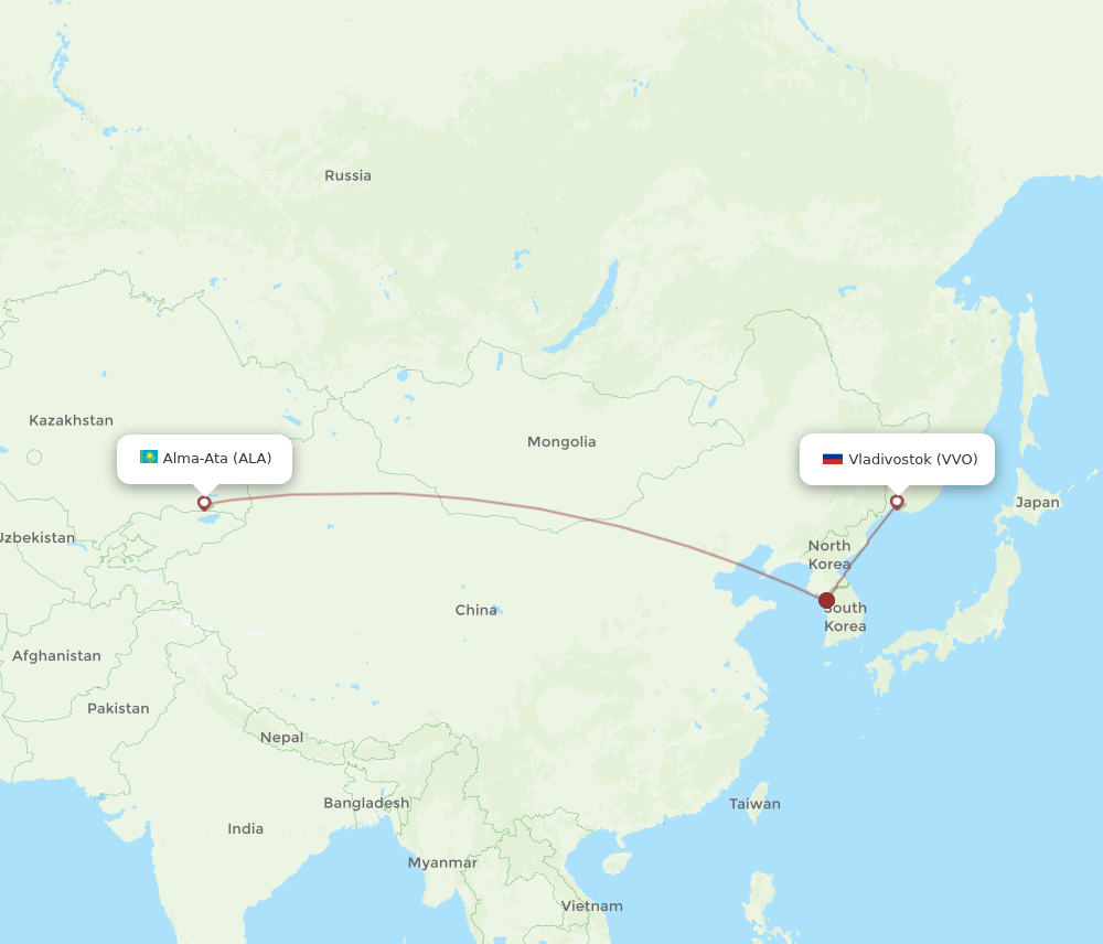 ALA to VVO flights and routes map