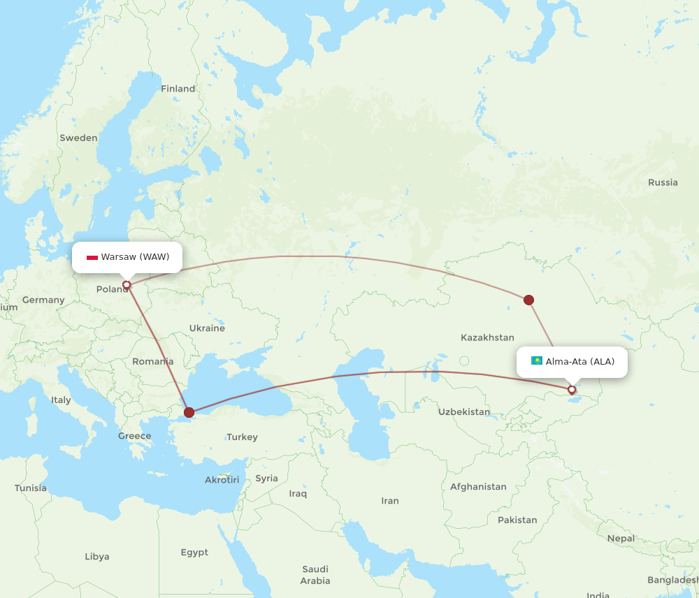 ALA-WAW flight routes