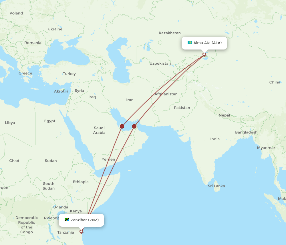 ALA-ZNZ flight routes