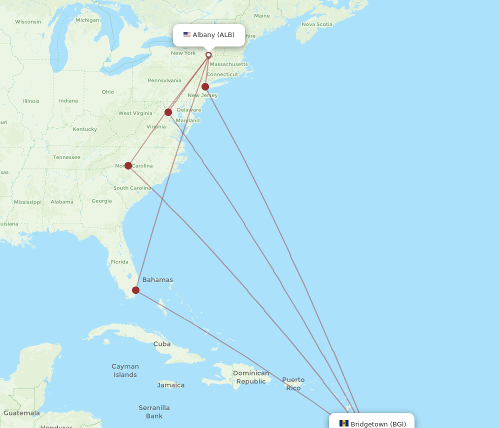 ALB-BGI flight routes