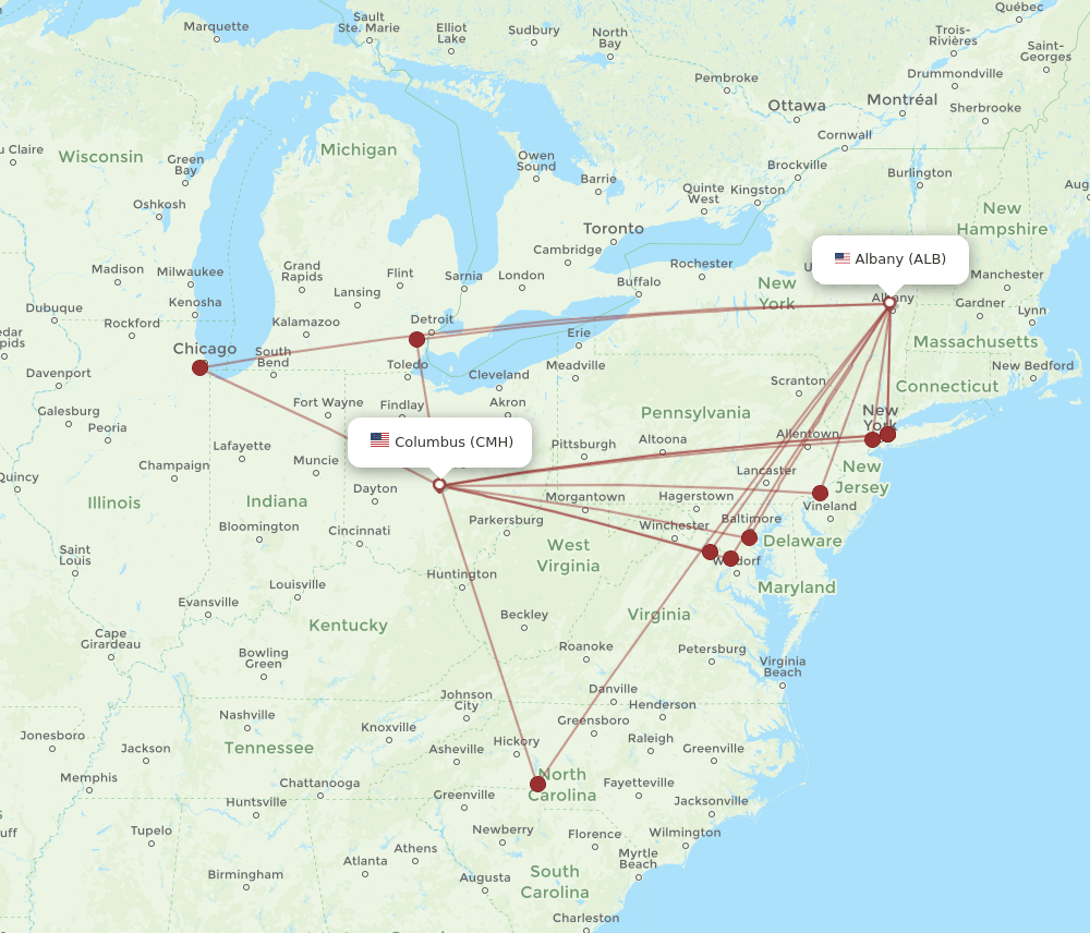ALB-CMH flight routes