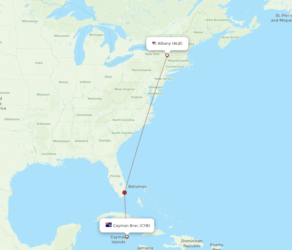 ALB to CYB flights and routes map