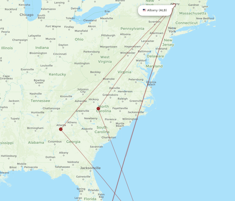 ALB to ELH flights and routes map