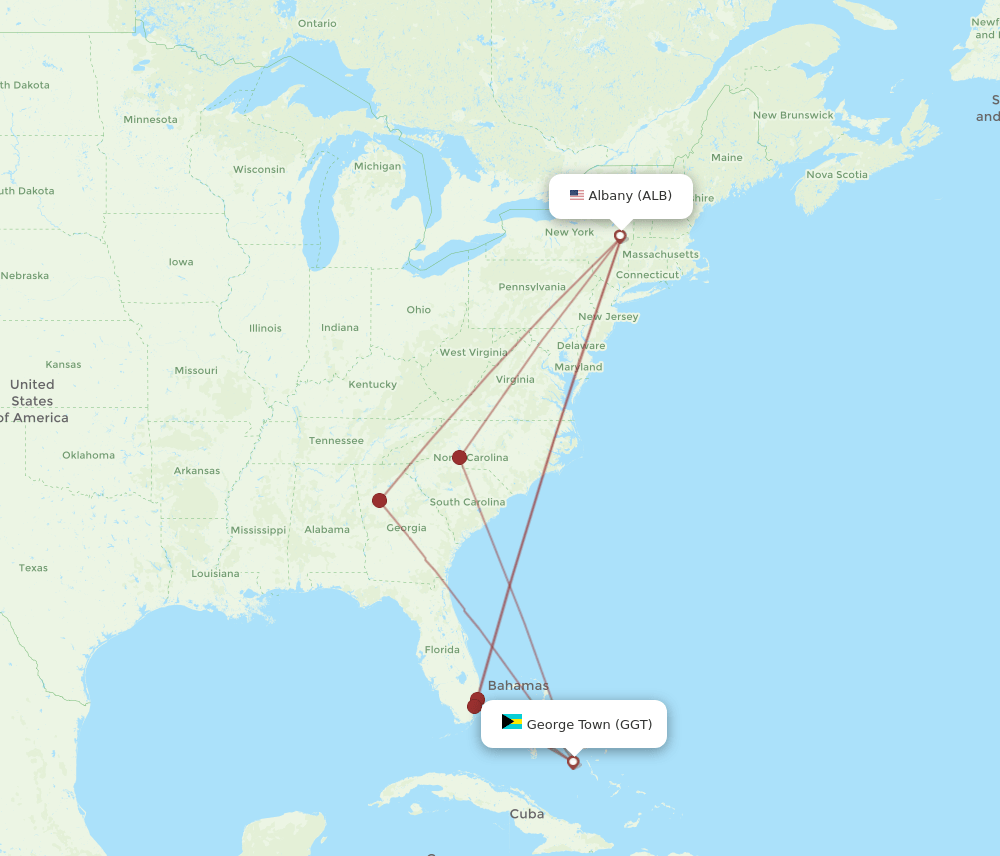 ALB-GGT flight routes