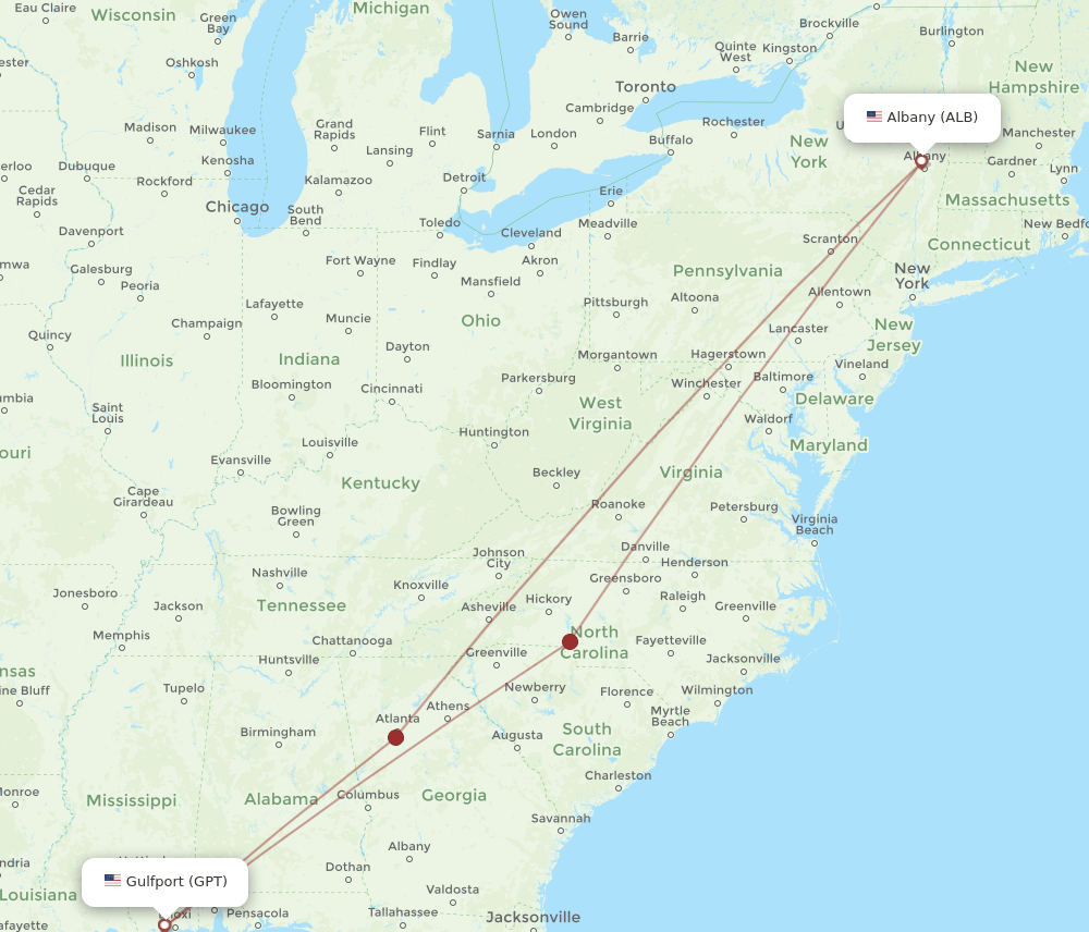 ALB-GPT flight routes