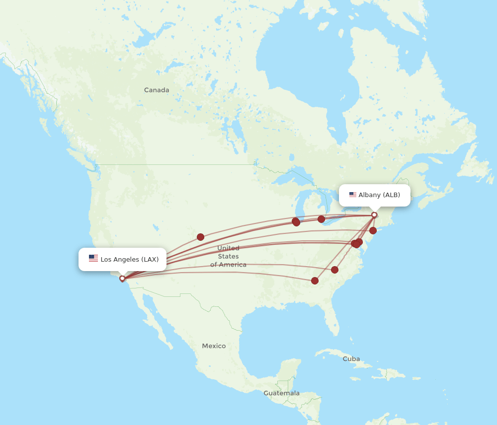 ALB-LAX flight routes