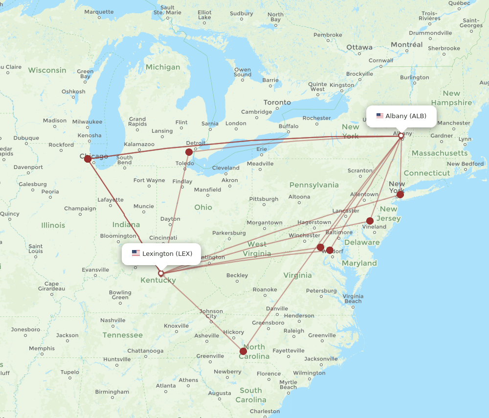 ALB-LEX flight routes