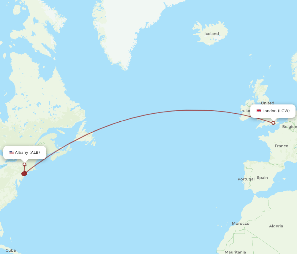 ALB-LGW flight routes