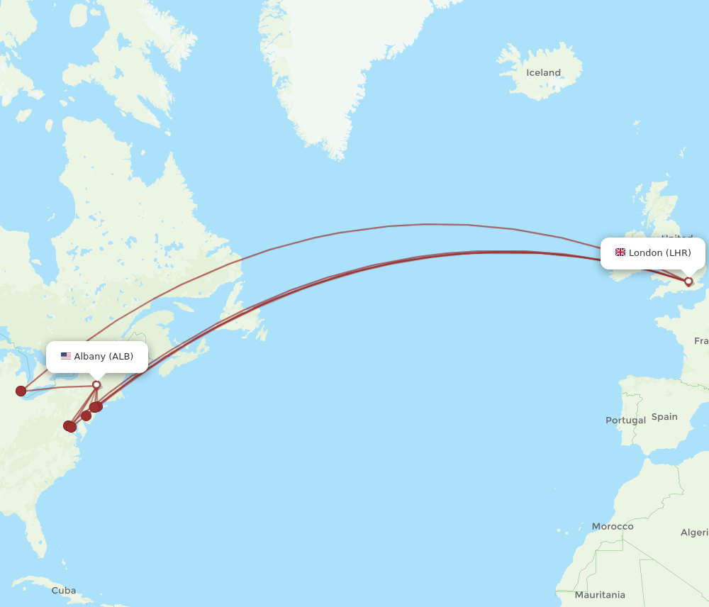 ALB-LHR flight routes