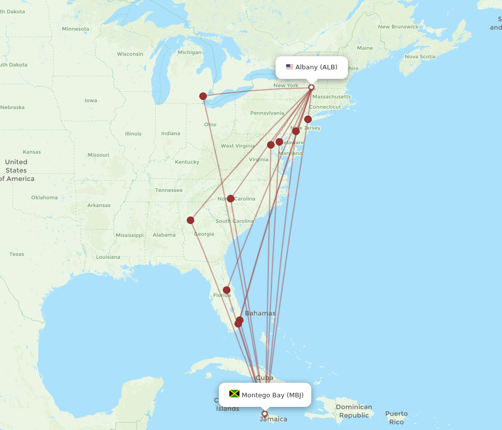 ALB-MBJ flight routes