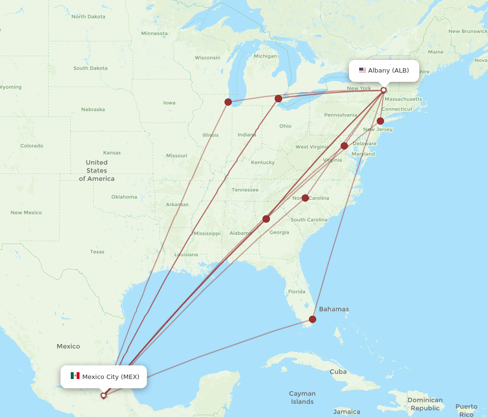 ALB-MEX flight routes