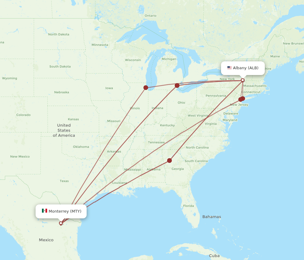 ALB-MTY flight routes
