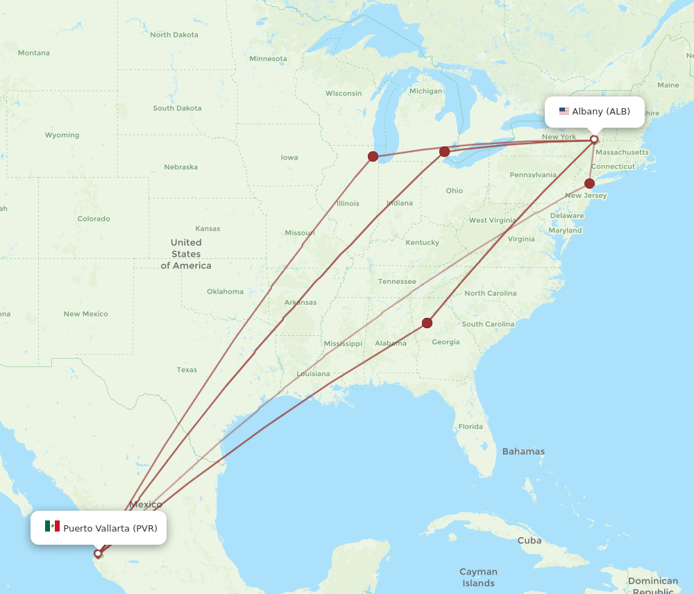 ALB to PVR flights and routes map