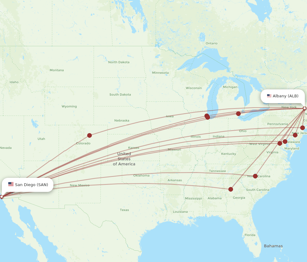 ALB-SAN flight routes