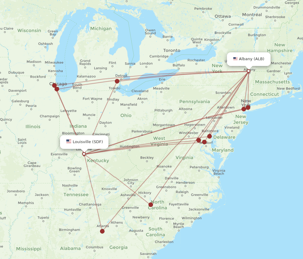 ALB-SDF flight routes