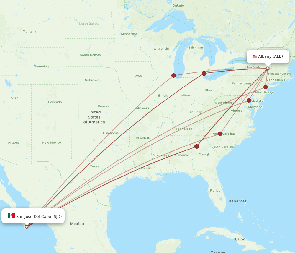ALB to SJD flights and routes map