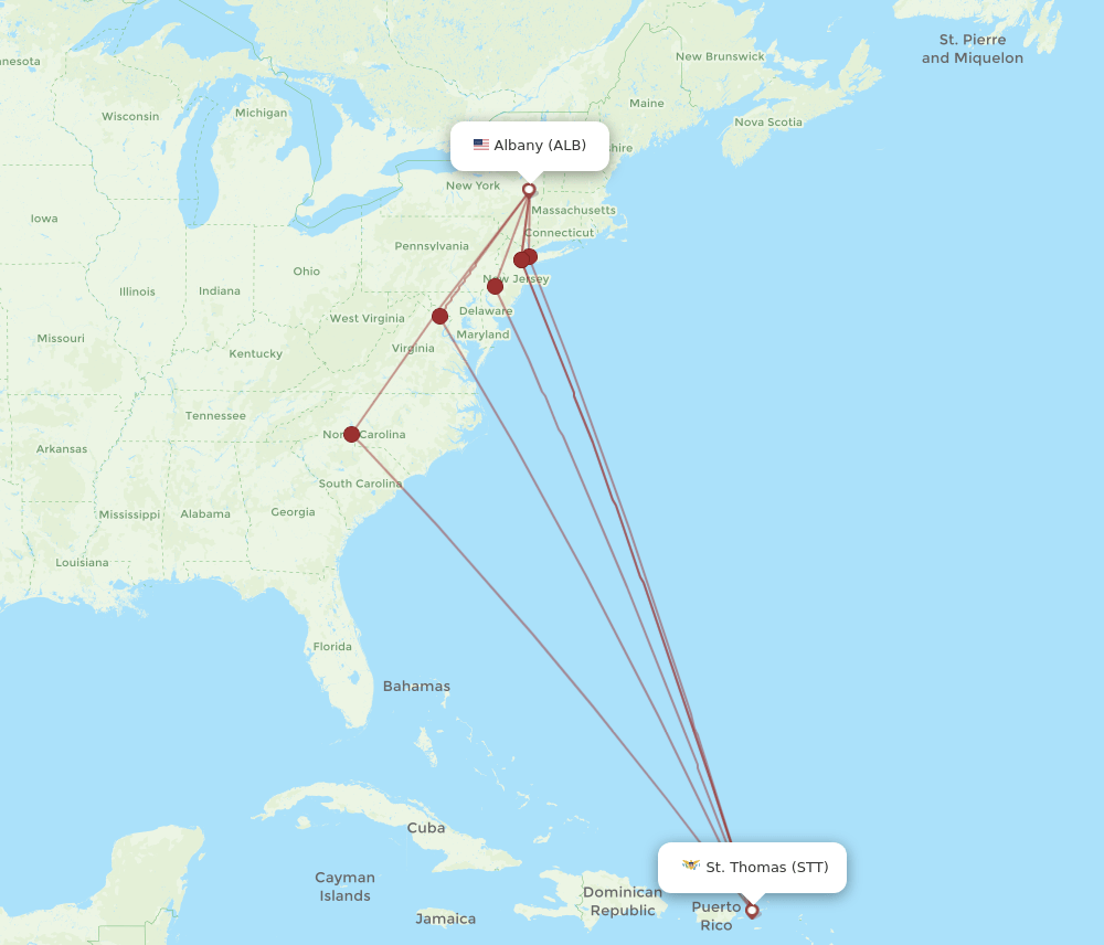 ALB-STT flight routes