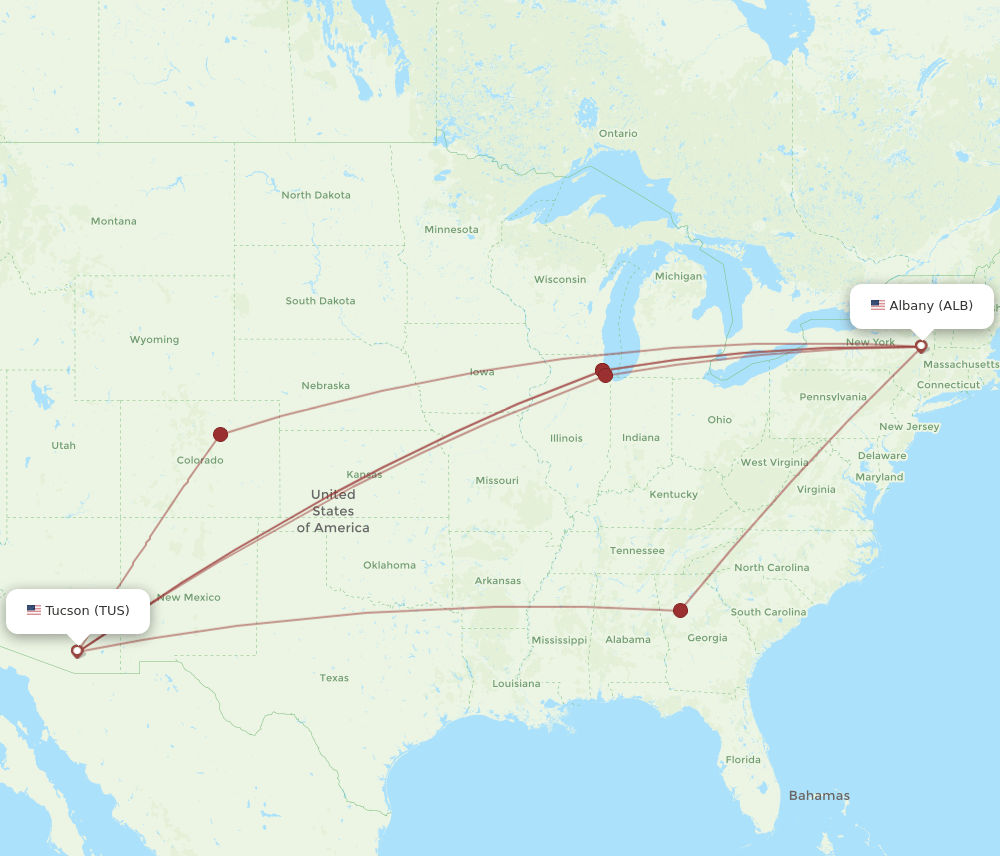 ALB to TUS flights and routes map