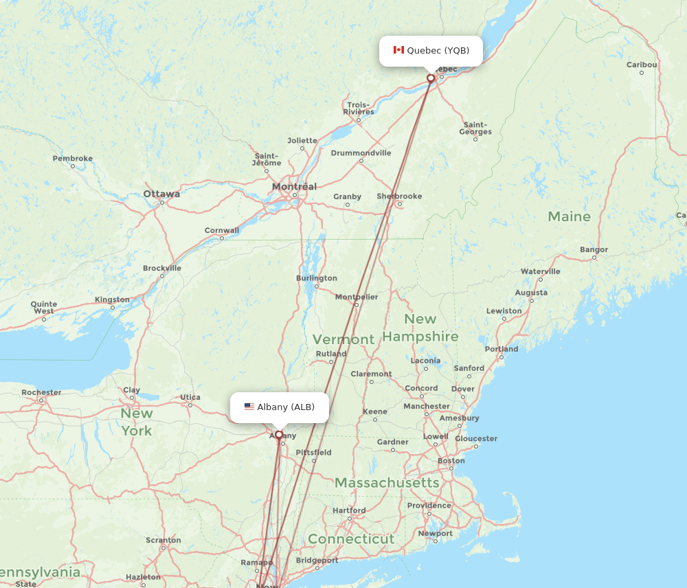 ALB to YQB flights and routes map
