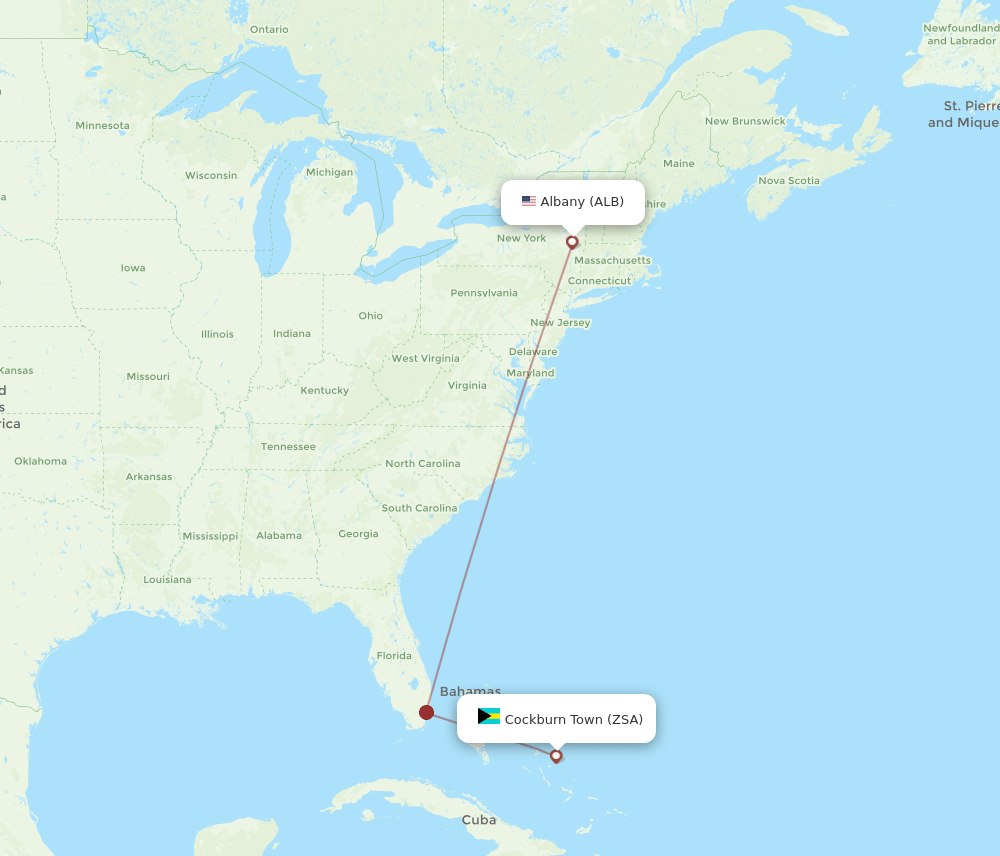 ALB-ZSA flight routes
