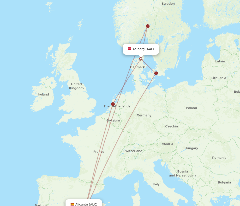 ALC to AAL flights and routes map