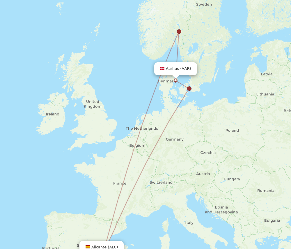 ALC to AAR flights and routes map